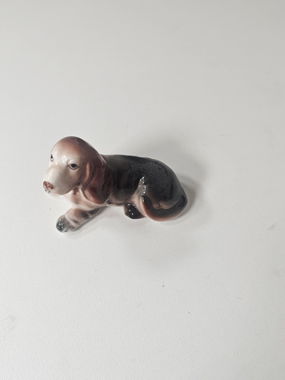 Small Ceramic Basset Hound Figurine in Brown and Black